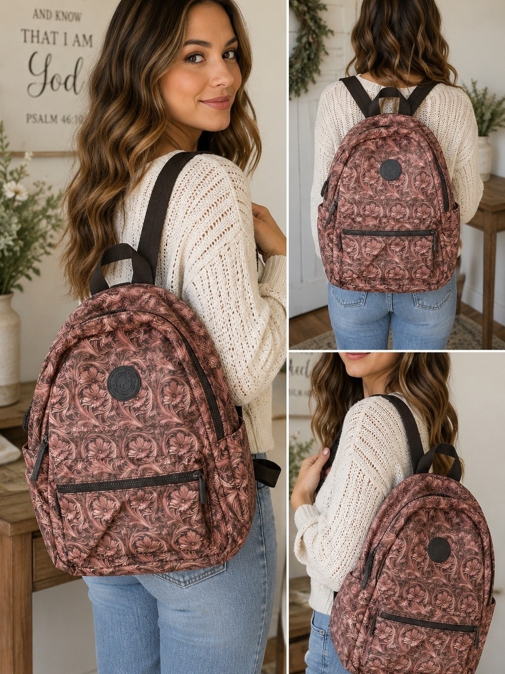 Montana West Medium Backpack – Tooled Floral Print